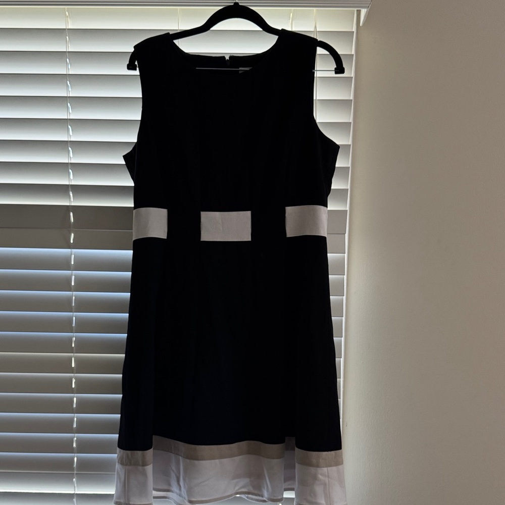 Calvin Klein Black, White and Beige Fit & Flare Dress
